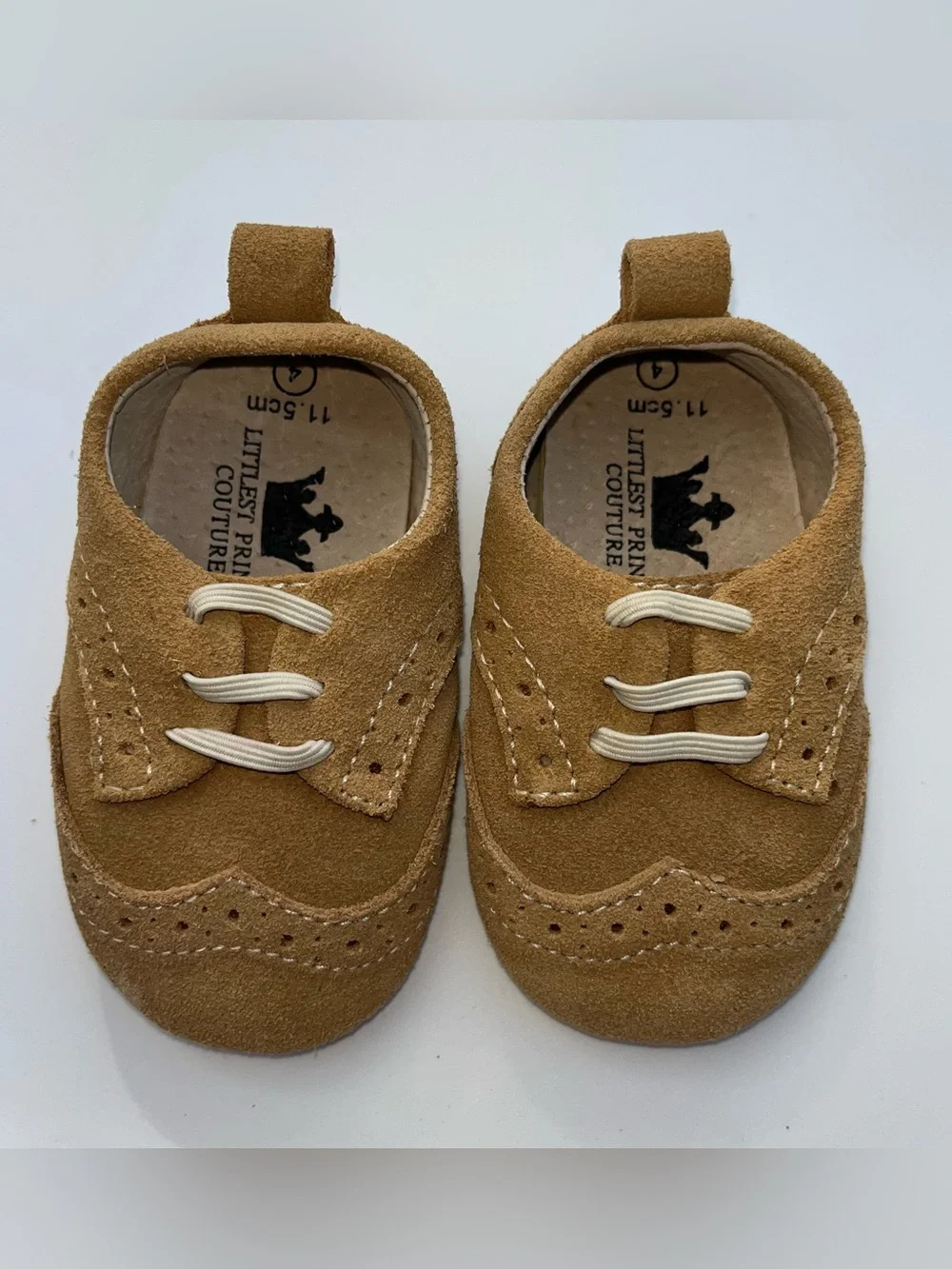 NWOT Littlest Prince Couture Tan Suede Baby Shoes - Size 4